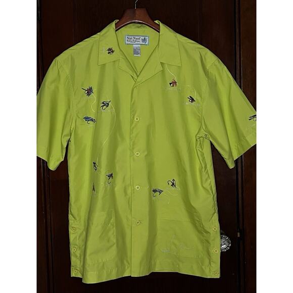 NAT NAST SHIRT FLY FISHING CABANA COLLECTION GREEN POLY EMBROIDERED MEDIUM M - Picture 2 of 4